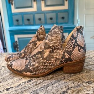 Madden Girl Pink & Black Snakeskin V-Cut Ankle Booties